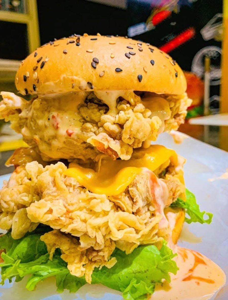 Loaded fried chicken burger